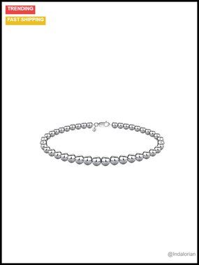 925 Sterling Silver Bead Ball Strand Chain Bracelet Women Italy Gift Box